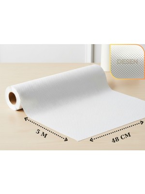 Almital Mobilya Aksesuarlari 48 cm x 5 Metre Beyaz Kabartma Nokta Desenli Çekmece içi Kaydırmaz Halı , Çekmece Halısı, raf örtüsü