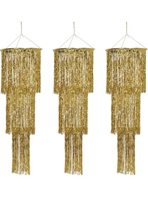 Storemax 3 Parça Üç Katlı Metalik Plastik Parıltılı Asma Avizeler Yılbaşı Partisi Dekorasyonları Veya 20'lerin Temalı Dekoru, 4'