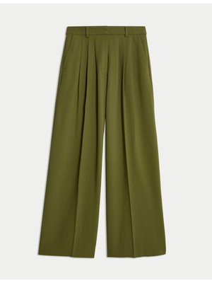 Marks & Spencer Plise Detaylı Geniş Paça Pantolon