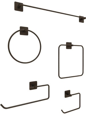 Storemax Yapışkanlı Aksesuar Seti Havluluk T.kağıtlık ve Peçetelik Kare Siyah 5 Li Set