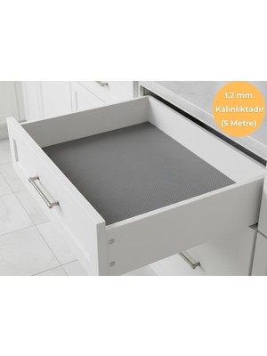 ALMITAL 48 cm x 5 Metre Açık Gri Kabartma Nokta Desenli Çekmece Içi Kaydırmaz Halı, raf örtüsü