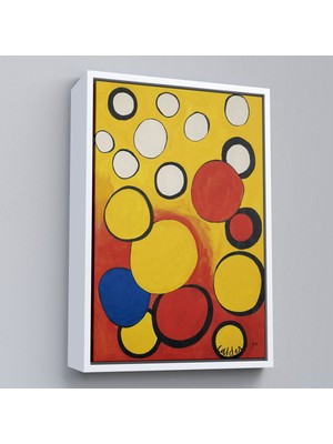 Oxyteez Ahşap Çerçeveli Calder - Sarı ve Kırmızı Küreler Tablosu - Orbs On Yellow And RED-7367