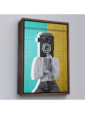 Oxyteez Ahşap Çerçeveli Kamera Kafalı Soyut Kadın Pop Art TABLOSU-7872