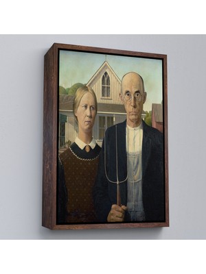 Oxyteez Ahşap Çerçeveli Grant Wood - Soyal Gerçeklik I American Gotik Tablosu - Social REALISM-8059