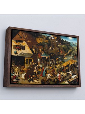 Oxyteez Ahşap Çerçeveli Yaşlı Pieter Brueghel - Hollanda Atasözleri Mavi Pelerin TABLO-7267
