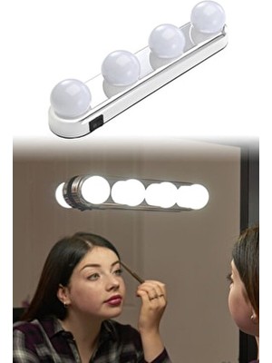 Gri Renkli Vantuzlu Makyaj Lambası 4 Ampul Ledli Kablosuz 30 cm Yüksek Parlaklık ve Enerji Tasarruflu JA037