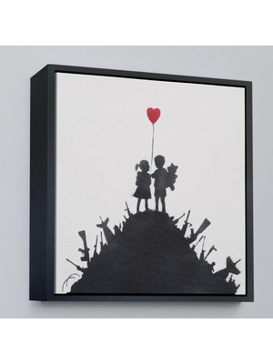 Oxyteez Ahşap Çerçeveli Bansky Kids On Guns - Silahlı Çocuklar TABLOSU-8336