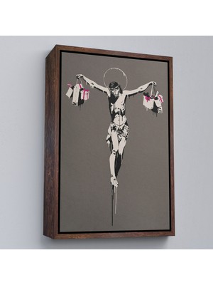 Oxyteez Ahşap Çerçeveli Alışveriş Torbalı Isa Tablosu - Christ With Shopping BAGS-8094