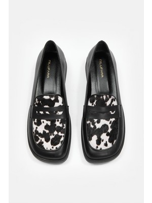 Nilufarr Milka Siyah Hakiki Deri Kadın Loafer