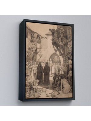 Oxyteez Ahşap Çerçeveli Alphonse Mucha - Imparator Lothair ve Masum Papa TABLO-7342