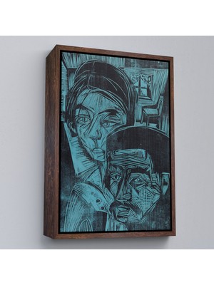 Oxyteez Ahşap Çerçeveli Ernst Ludwig Kirchner - Kulübedeki Köylü Çift TABLOSU-8078
