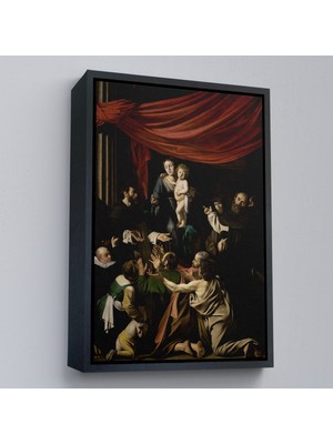Oxyteez Ahşap Çerçeveli Caravaggio - Tesbih Madonnası Tablo - Madonna Of The ROSARY-7360