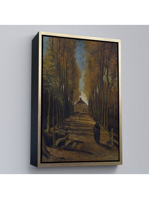 Oxyteez Ahşap Çerçeveli Vincent Van Gogh - Sonbaharda Kavaklı Yol Tablo - Avenue Of Poplars In AUTUMN-7473