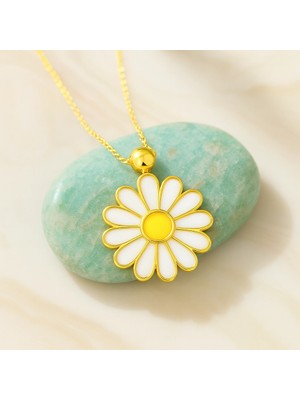 Oro Bravo 14 Ayar Altın Beyaz Papatya Kolye