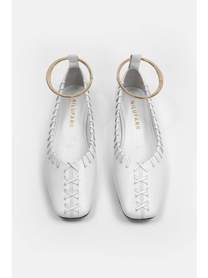 Nilufarr Lalita Beyaz Hakiki Deri Kadın Babet