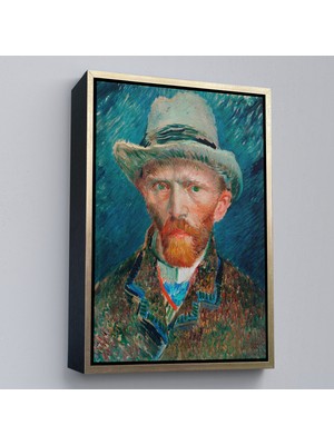 Oxyteez Ahşap Çerçeveli Vincent Van Gogh - Hasır Şapkalı Otoportre TABLOSU-7452