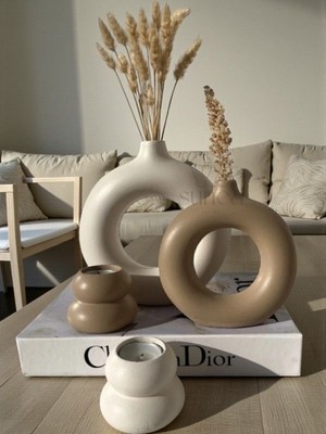 Sunea Dekoratif 2'li Halka Vazo Set, 2'li Mumluk Set, Donut Vazo Set