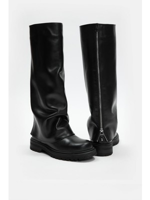 Nilufarr Helia Siyah Hakiki Deri Kadın Çizme