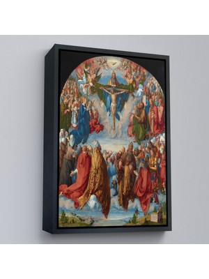 Oxyteez Ahşap Çerçeveli Albrecht Dürer - Üçlü Birliğin Hayranlığı Tablo - Adoration Of The TRINITY-8054