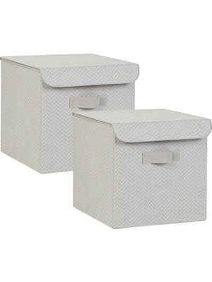 Storemax Textile 2'li Gri Kapaklı Kutu Set 30 x 30 x 30 cm