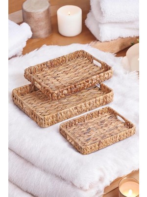 Storemax 3'lü El Yapımı ve Dikdörtgen Hasır Tepsi Seti, 3'lü Hasır Dikdörtgen Tepsi Seti, 3 Boy Hasır Tepsi (41 * 33 * 6cm-37 * 29 * 5cm-33 * 24 * 5cm)