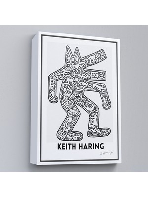 Oxyteez Ahşap Çerçeveli Keith Haring - Köpek Tablosu - DOG-8047