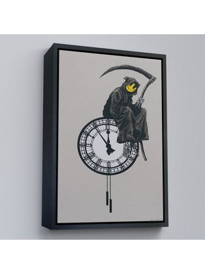 Oxyteez Ahşap Çerçeveli Banksy - Gülen Azrail Tablosu - Grin REAPER-7313