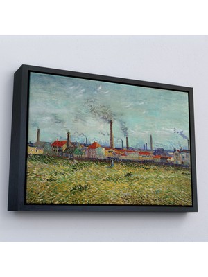 Oxyteez Ahşap Çerçeveli Vincent Van Gogh Clichy'deki Fabrikalar Tablo - Factories At CLICHY-7170