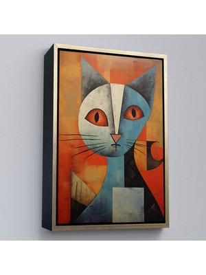 Oxyteez Ahşap Çerçeveli Pablo Picasso Tarzı - Soyut Renkli Kedi TABLO-7373