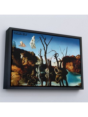 Oxyteez Ahşap Çerçeveli Salvador Dali - Filleri Yansıtan Kuğular Tablo - Swans Reflecting ELEPHANTS-7118