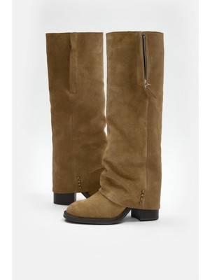 Nilufarr Thaisa Sigaro Süet Hakiki Deri Topuklu Çizme