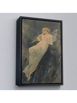 Oxyteez Ahşap Çerçeveli Alphonse Mucha'nın Iris Çiçekleriyle Elf TABLO-7288