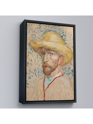 Oxyteez Ahşap Çerçeveli Vincent Van Gogh - Hasır Şapkalı Otoportre TABLOSU-7462