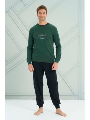 Remsa Erkek Penye Uzun Kol Pijama Takımı 2224 Koyu Yeşil
