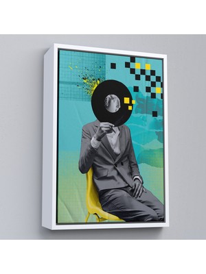 Oxyteez Ahşap Çerçeveli Plak Kafalı Adam Pop Art TABLOSU-7877