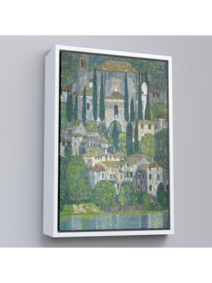 Oxyteez Ahşap Çerçeveli Gustav Klimt - Cassone'deki Kilise Selvili Manzara TABLOSU-8095