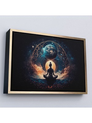 Oxyteez Ahşap Çerçeveli Meditasyon Yapan Kadın Lotus'ta Evrenle Bağlantı TABLOSU-7251