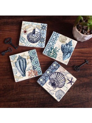 Storemax Deniz Kabuğu Taş Altlığı Seti - 4 Parça - Dekoratif, Mutfak Aksesuarı, 10X10 Cm, Kaydırmaz Tabanlı, Şık ve Dayanıklı SC112