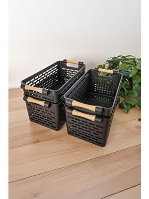  4 adet çok amaçlı organizer siyah sepet plastik tutacaklı dolap ıçi çekmece düzenleyici sepet