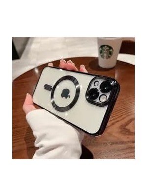 Storemax Ggm Aksesuar 14 Için ile Uyumlu Arka Kısmı Parlak Şeffaf Yapıya Sahip Kenarları Silikon Yapılı Güçlendirilmiş Mıknatıslı Kamera Lens Koruyuculu Kablosuz Şarj Destekli Kılıf (Siyah)