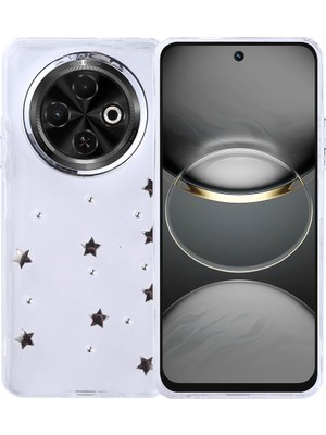 Kip GSM Tecno Spark 30C Kılıf Kamera Koruyucu Simli Lale Desenli Kabartmalı Şeffaf Slikon Kapak