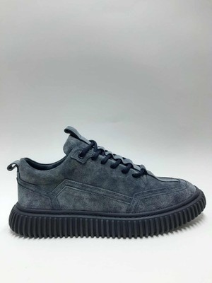 John Richardo Hakiki Deri Süet Bağcıklı Lacivert Kauçuk Taban Geniş Kalıp Sneaker Kışlık Erkek Ayakkabı C-3234148RCRD