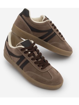 Marjin Kadın Sneaker Bağcıklı Düz Taban Spor Ayakkabı Tiyone Vizon