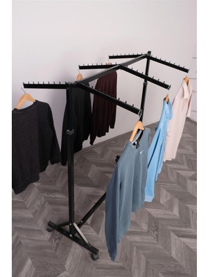 Modern Raf Tek Katlı Çift Taraflı 6 Bastonlu Siyah Askılık