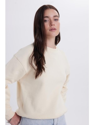 Tudors Kadın Oversize Geniş Kesim Pamuklu Bisiklet Yaka Taş Sweatshirt