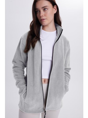 Tudors Kadın Anti-Pilling Tüylenme Yapmayan Standart Fit Tam Fermuarlı Soğuk Geçirmez Gri Polar Hırka