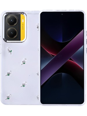 Kip GSM Xiaomi Poco X7 Pro Kılıf Kamera Koruyucu Simli Lale Desenli Kabartmalı Şeffaf Slikon Kapak