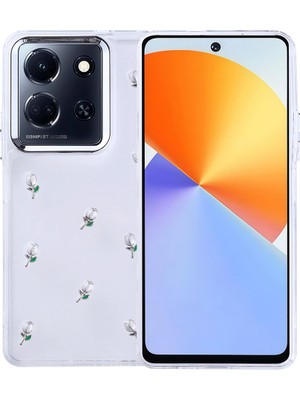 Kip GSM Infinix Note 30 4g Kılıf Kamera Koruyucu Simli Lale Desenli Kabartmalı Şeffaf Slikon Kapak