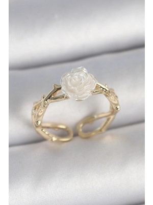 Pirinç Renk Beyaz Gül Ayarlanabilir Kadın Yüzük