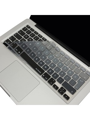Storemax MacBook Klavye Filmi Türkçe Q Kaplama Ultra Ince Silikon Air Pro Eski USB Li Modeller 2008-2017 Uyumlu Yıkanabilir Koruyucu Film Renkli Baskı Siyah Gri